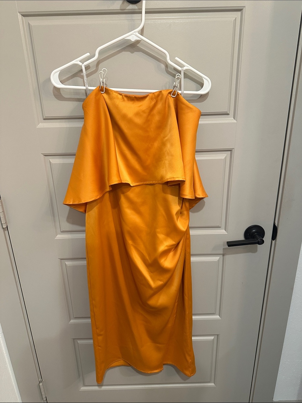 Lovers + Friends Satin Cowl Slip Dress in Bright Orange